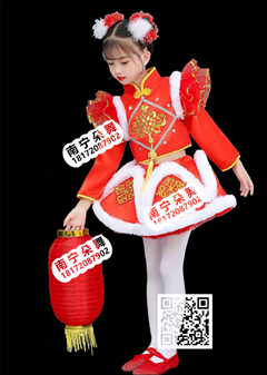 红色长袖喜庆中国结白毛毛女童短裙