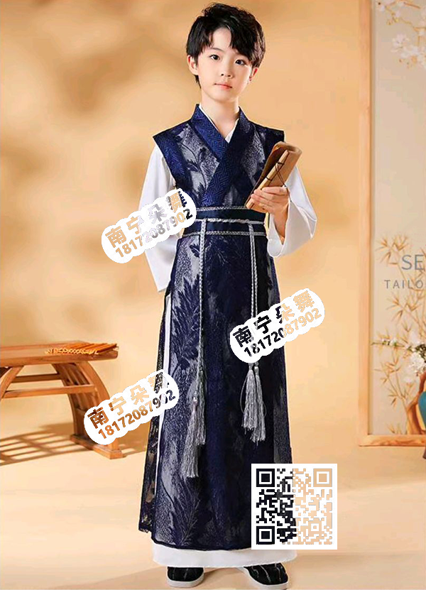 蓝黑公子哥侠客风男童古装